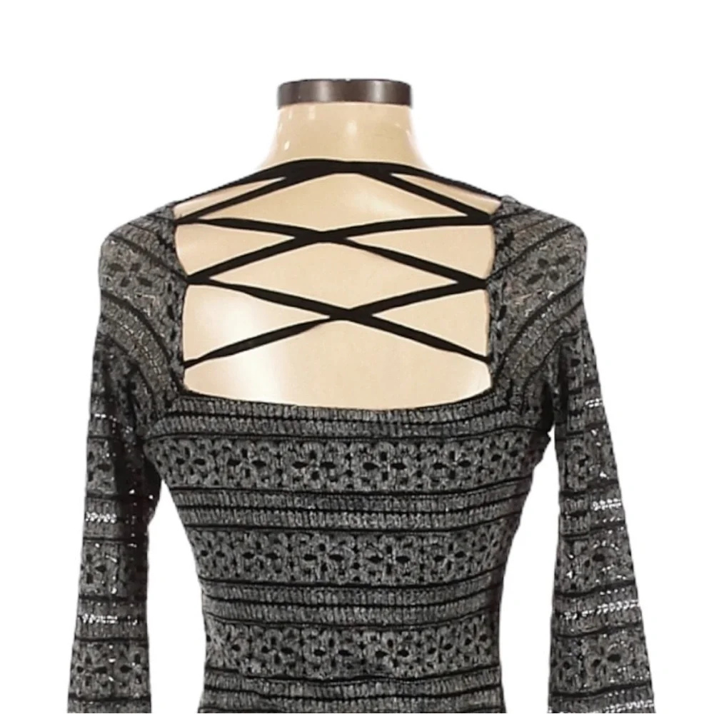 Free People Good Girl Gone Bad Lace Bodycon Mini Dress Gray Black XS